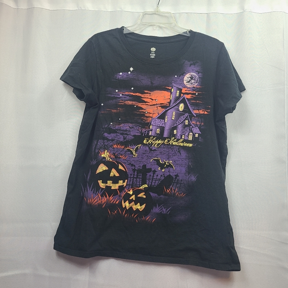 Pumpkin Haunted House Halloween T-Shirt Women's XL